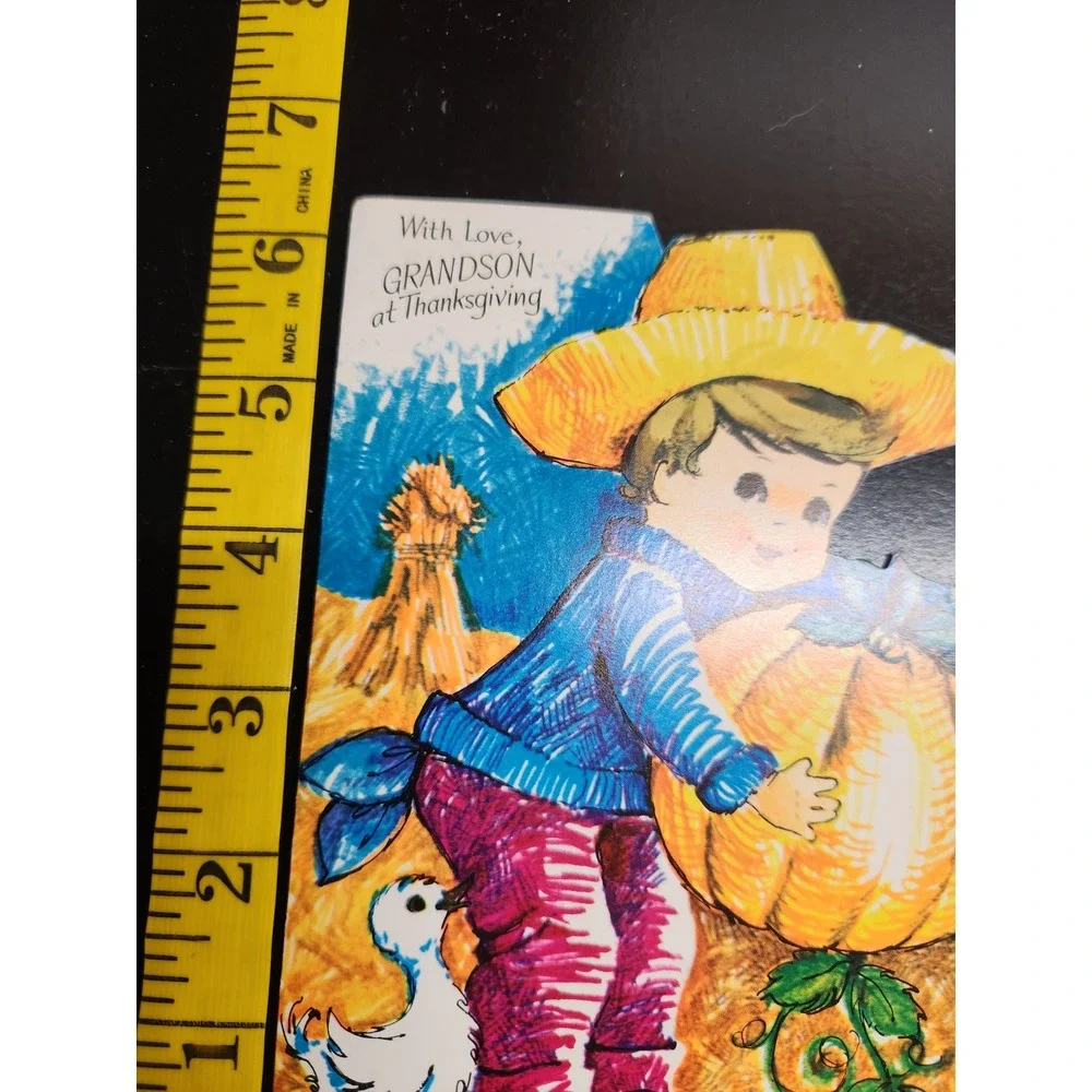 Vintage Rust‎ Craft Thanksgiving Card Grandson Pumpkin Boy Straw Hat 15T706-6